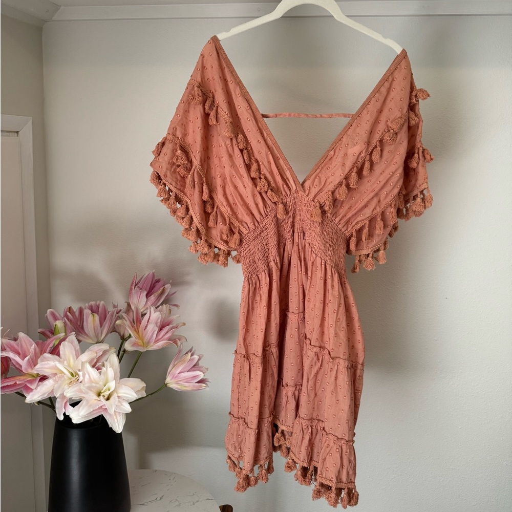 Z&L Boho V-Neck Tassel Embroidered Dress Size:S